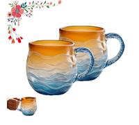 Générique Golden Tide Mug, Handcrafted Glass 12oz Sea Glass Wave Mug, Unique Textured Beach Theme Mugs, for Tea Wine Ice Drink (2PCS)