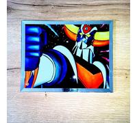 Générique Goldorak Cadre en verre contour miroir idée cadeau original fait main 23 x 18 cm Argent avec accents dorés