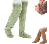Générique Goose Down Knee Socks for Christmas, Long Fuzzy Thigh High Warm Socks, Winter Indoor Fuzzy Thermal Home Sleeping Sock for Cold Weather (Green)