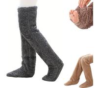 Générique Goose Down Knee Socks for Christmas, Long Fuzzy Thigh High Warm Socks, Winter Indoor Fuzzy Thermal Home Sleeping Sock for Cold Weather (Dark Gray)