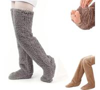 Générique Goose Down Knee Socks for Christmas, Long Fuzzy Thigh High Warm Socks, Winter Indoor Fuzzy Thermal Home Sleeping Sock for Cold Weather (Gray)