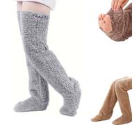 Générique Goose Down Knee Socks for Christmas, Long Fuzzy Thigh High Warm Socks, Winter Indoor Fuzzy Thermal Home Sleeping Sock for Cold Weather (Light Gray)