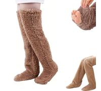 Générique Goose Down Knee Socks for Christmas, Long Fuzzy Thigh High Warm Socks, Winter Indoor Fuzzy Thermal Home Sleeping Sock for Cold Weather (Brown)