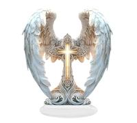 Générique Gorgeous Angel Wings - Acrylic Cross Decoration for Display | 2D Ornament with Boho Style, Spiritual Desk Sculpture, Elegant Faith Accessory for Shelf Prayer Room Church Bookshelf
