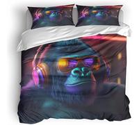 Générique Gorille Parure De Lit Housse De Couette 90X190 Enfant 3D Imprimée Microfibre 1 Personne avec Fermeture Éclair + 2 Taie d'oreiller 65X65 Cm Couverture De Couette Décor De Chambre