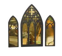Générique Gothic Cathedral Wall Decor Set, Wood and Acrylic Vintage Mirror, 3-Pack Rustic Wall-Mounted Window Mirrors, Black Spooky Accent for Bedroom, Bathroom, Or Living Room Decoration