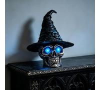 Générique Gothic Halloween Resin Skull Figurine,Creative Blue-Eyed Skull Witch Hat Night Light,Gothic-Style Black Skeleton Abstract Aesthetic Tabletop Ornament,for Home Office Bookshelf Decor Gift