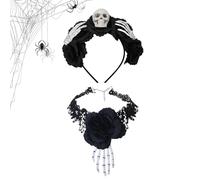 Générique Gothic Lace Necklace, Womens Hair Hoop and Choker Set, Soft Goth Lace Headdress for Halloween, Cosplay, Masquerade, Theme Parties, Holiday Events, Festival Accessories, Color Black