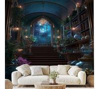 Générique Gothique Architecture Arch Papier Peint Fenêtre Ciel Étoilé Papier Adhesif Bibliothèque Magique Autocollant Mural 300x210 cm Poster Mural pour Chambre Salon