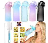 Générique Gourde Sport,650ml Étanches Gourde Paille,Équipé de avec dosettes en 7 saveurs et brosse de nettoyage,Pods parfumés pour eau aromatique 0 sucre (7 cápsulas de sabor)