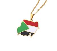 Générique Goutte d’huile émaillée Carte de la République du Soudan Drapeau Pendentif collier pour femmes filles Cadeaux de fête de bijoux ethniques