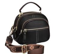 Générique Gpmsign Leather Bag, Adjustable Wide Shoulder Strap Leather Bag, Multifunctional Compartments, Women Stylish Small Crossbody (Black)