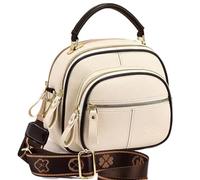 Générique Gpmsign Leather Bag, Adjustable Wide Shoulder Strap Leather Bag, Multifunctional Compartments, Women Stylish Small Crossbody (Beige)