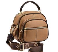 Générique Gpmsign Leather Bag, Adjustable Wide Shoulder Strap Leather Bag, Multifunctional Compartments, Women Stylish Small Crossbody (Khaki)