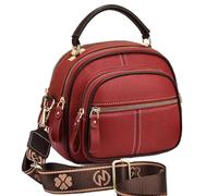 Générique Gpmsign Leather Bag, Adjustable Wide Shoulder Strap Leather Bag, Multifunctional Compartments, Women Stylish Small Crossbody (Red)