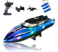 Générique Graddi Aquablaze, 2.4GHz Remote Control Racing Boats with Colorful LED Lights, Rechargeable, Low Battery Warning, Adjustable Speed, Self-Righting Waterproof Design (3*Battery,Blue)