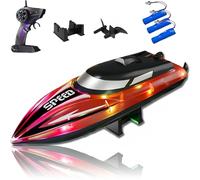 Générique Graddi Aquablaze, 2.4GHz Remote Control Racing Boats with Colorful LED Lights, Rechargeable, Low Battery Warning, Adjustable Speed, Self-Righting Waterproof Design (3*Battery,Red)