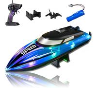 Générique Graddi Aquablaze, 2.4GHz Remote Control Racing Boats with Colorful LED Lights, Rechargeable, Low Battery Warning, Adjustable Speed, Self-Righting Waterproof Design (1*Battery,Blue)