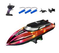 Générique Graddi Aquablaze, 2.4GHz Remote Control Racing Boats with LED Lights, 200 Mins Long Battery Life, One-Button Reset, Self-Righting Waterproof Design, USB Rechargeable (3 Batteries,Red)
