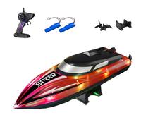 Générique Graddi Aquablaze, 2.4GHz Remote Control Racing Boats with LED Lights, 200 Mins Long Battery Life, One-Button Reset, Self-Righting Waterproof Design, USB Rechargeable (2 Batteries,Red)