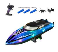 Générique Graddi Aquablaze, 2.4GHz Remote Control Racing Boats with LED Lights, 200 Mins Long Battery Life, One-Button Reset, Self-Righting Waterproof Design, USB Rechargeable (3 Batteries,Blue)