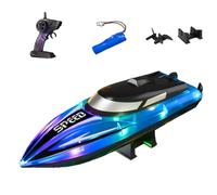 Générique Graddi Aquablaze, 2.4GHz Remote Control Racing Boats with LED Lights, 200 Mins Long Battery Life, One-Button Reset, Self-Righting Waterproof Design, USB Rechargeable (1 Batteries,Blue)