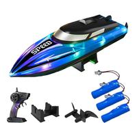 Générique Graddi Aquablaze, 2.4GHz Remote Control Racing Boats with LED Lights, Low Battery Warning,One-Button Reset,Waterproof,Adjustable Speed (Blue with 3 Battery)