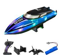 Générique Graddi Aquablaze, 2.4GHz Remote Control Racing Boats with LED Lights, Low Battery Warning,One-Button Reset,Waterproof,Adjustable Speed (Blue with 1 Battery)