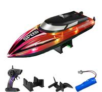 Générique Graddi Aquablaze, 2.4GHz Remote Control Racing Boats with LED Lights, Low Battery Warning,One-Button Reset,Waterproof,Adjustable Speed (Red with 1 Battery)