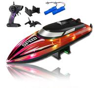 Générique Graddi Aquablaze,2.4GHz Remote Control Racing Boats with LED Lights,Rechargeable,Low Battery Warning,One-Button Reset,Waterproof,Adjustable Speed (Red,B)