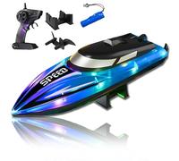 Générique Graddi Aquablaze,2.4GHz Remote Control Racing Boats with LED Lights,Rechargeable,Low Battery Warning,One-Button Reset,Waterproof,Adjustable Speed (Blue,A)