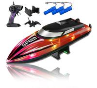 Générique Graddi Aquablaze,2.4GHz Remote Control Racing Boats with LED Lights,Rechargeable,Low Battery Warning,One-Button Reset,Waterproof,Adjustable Speed (Red,C)