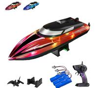 Générique Graddi Aquablaze, 2.4GHz Remote Control Racing Boats with LED Lights, Self-Righting Waterproof Designs, Low Battery Warning Adjustable Speeds (3 Battery,Red)