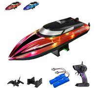 Générique Graddi Aquablaze, 2.4GHz Remote Control Racing Boats with LED Lights, Self-Righting Waterproof Designs, Low Battery Warning Adjustable Speeds (2 Battery,Red)