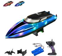 Générique Graddi Aquablaze, 2.4GHz Remote Control Racing Boats with LED Lights, Self-Righting Waterproof Designs, Low Battery Warning Adjustable Speeds (2 Battery,Blue)
