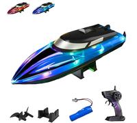 Générique Graddi Aquablaze, 2.4GHz Remote Control Racing Boats with LED Lights, Self-Righting Waterproof Designs, Low Battery Warning Adjustable Speeds (1 Battery,Blue)