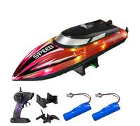 Générique Graddi Aquablaze, 2.4GHz Remote Control Racing Boats with LED Lights, USB Rechargeable, 200 Mins Long Battery Life, Low Battery Alert, Out of Distance Alert (Red-2 Battery)