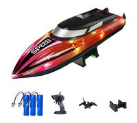 Générique Graddi Aquablaze, 2.4GHz Remote Control Racing Boats with LED Lights, USB Rechargeable, 200 Mins Long Battery Life, Low Battery & Out of Distance Alert (Red-3 Battery)