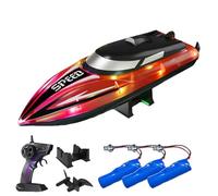 Générique Graddi Aquablaze, 2.4GHz Remote Control Racing Boats with LED Lights, USB Rechargeable, 200 Mins Long Battery Life, Low Battery Alert, Out of Distance Alert (Red-3 Battery)