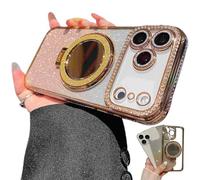 Générique Gradient Glitter Holder Makeup Mirror Protective Case for iPhone 17 Series, Magnetic Kickstand Glitter Case with Camera Protector for iPhone 17/16/15/14/13pro Max (13Pro Max,Gold)