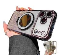 Générique Gradient Glitter Holder Makeup Mirror Protective Case for iPhone 17 Series, Magnetic Kickstand Glitter Case with Camera Protector for iPhone 17/16/15/14/13pro Max (13Pro,Black)