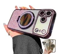 Générique Gradient Glitter Holder Makeup Mirror Protective Case for iPhone 17 Series, Magnetic Kickstand Glitter Case with Camera Protector for iPhone 17/16/15/14/13pro Max (17Pro,Purple)