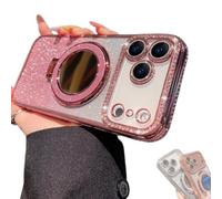 Générique Gradient Glitter Holder Makeup Mirror Protective Case for iPhone 17 Series, Rhinestone Gradient Case with Lens Protector and Stand for 16/15/14 Pro Max (15,Pink)