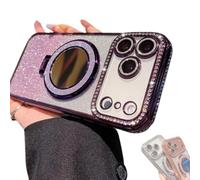 Générique Gradient Glitter Holder Makeup Mirror Protective Case for iPhone 17 Series, Rhinestone Gradient Case with Lens Protector and Stand for 16/15/14 Pro Max (15 Plus,Purple)