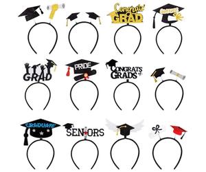Générique Graduation Hat Headband, 12 Pieces Adjustable Graduation Cap Hair Accessories, Mini Mortarboard Headbands for School Senior Class Celebration, College and Preschool Grad Party Supplies