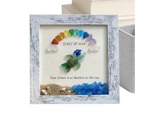 Générique Graduation Keepsake | Sea Glass Table Decoration | Picture Frame Desk Ornament | for Siblings Friends Classmates Collectors Beach House Home Office Living Room Bedroom Study