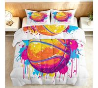 Générique Graffiti Rue Couette Imprimée 200x200 cm, Réversible Couette Couverture pour 4 Saisons Respirante et Douce, Édredon avec 2 Taies d'oreiller, pour lit 2 Personnes, Basketball Dessin Animé
