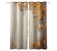 Générique Grain De Bois Rideau Occultant Salon 75x166cm, Feuilles Dorées d'automne Rideau Occultant Thermiques Rideaux À Oeillets, Anti Bruit, pour Salon Et Chambre, Exterieur Terrasse Lot De 2