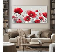 Générique Grand Tableau Decoration Murale Aquarelle Fleur de Pavot Impression sur Toile Abstrait Fleurs Poster Mural Rouge Affiche Colorée Décoration Murale Chambre Bureau Sans Cadre 60x120 cm