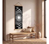 Générique Grand Tableau Decoration Murale Illusion Damier Tableau Sur Toile Illusion 3d'optique Noir et blanc Cadre Deco, Décoration Murale Chambre Abstrait Grille Prêt à Accrocher 60x180 cm